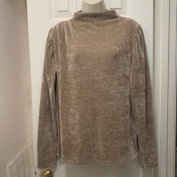 EXPRESS Women’s Sweater Mock Neck Puff Sleeve Mocha Brown Chenille XL - Picture 1 of 6